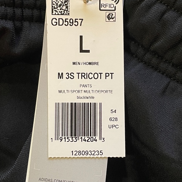 Adidas 3 Stripes Tricot Mens Tapered Cuff Joggers Pants Black GD5957 NEW Sz L - Picture 6 of 6
